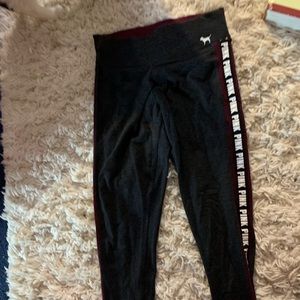 grey and maroon pink yoga leggings
